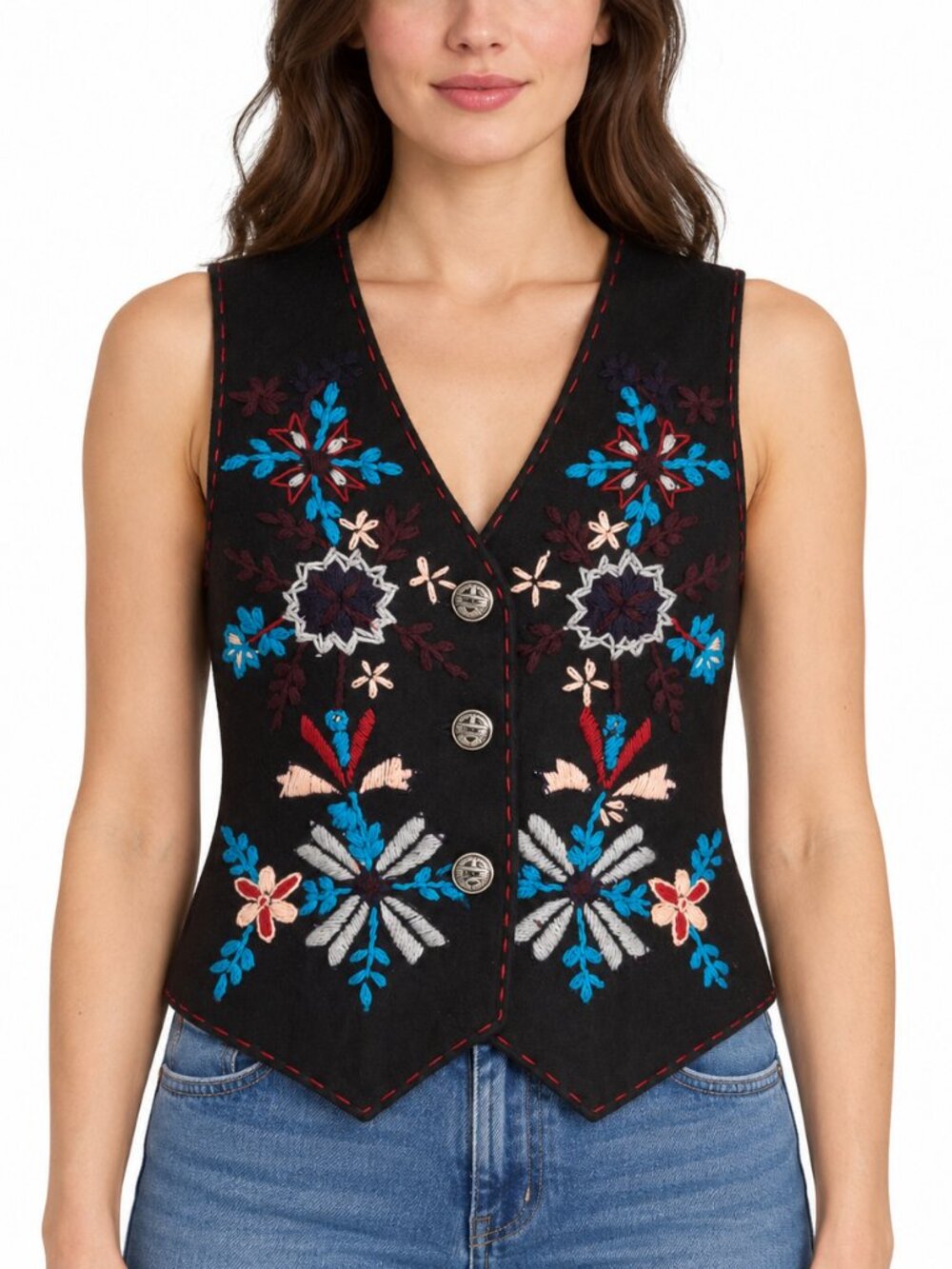 RUNAWAY BAY Vintage Embroidered Wool Blend Vest Medium
